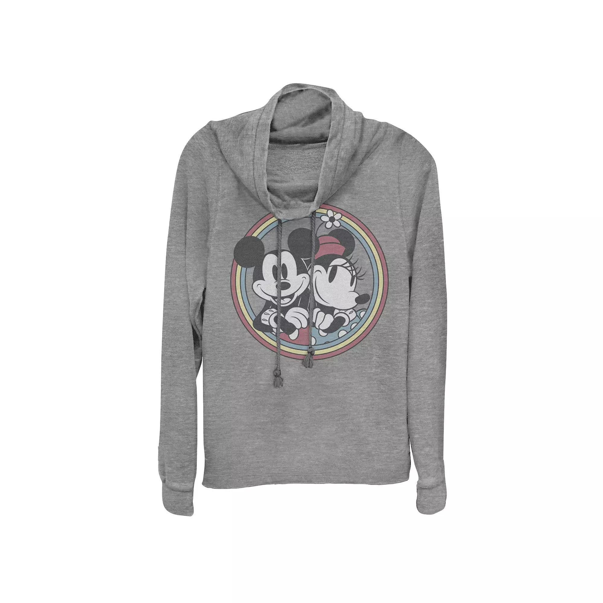 Disney's Mickey And Friends Juniors' Retro Cowlneck Graphic Lightweight Long Sleeve, Girl's, Size: Large, Gray Grey Product Image