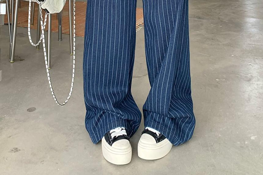 High Waist Striped Wide Leg Jeans Product Image