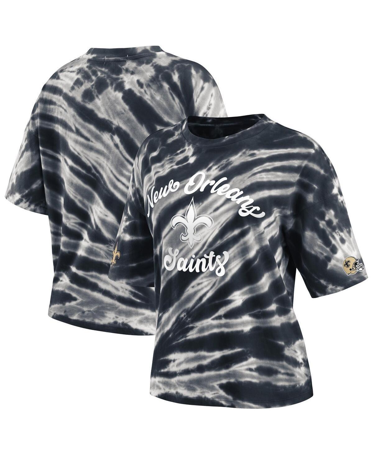 Women's WEAR by Erin Andrews Black New Orleans Saints Tie-Dye T-Shirt, Size: XS Product Image