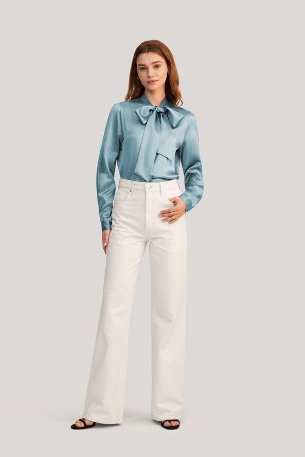 Women Bow-tie Neck Silk Blouse Product Image