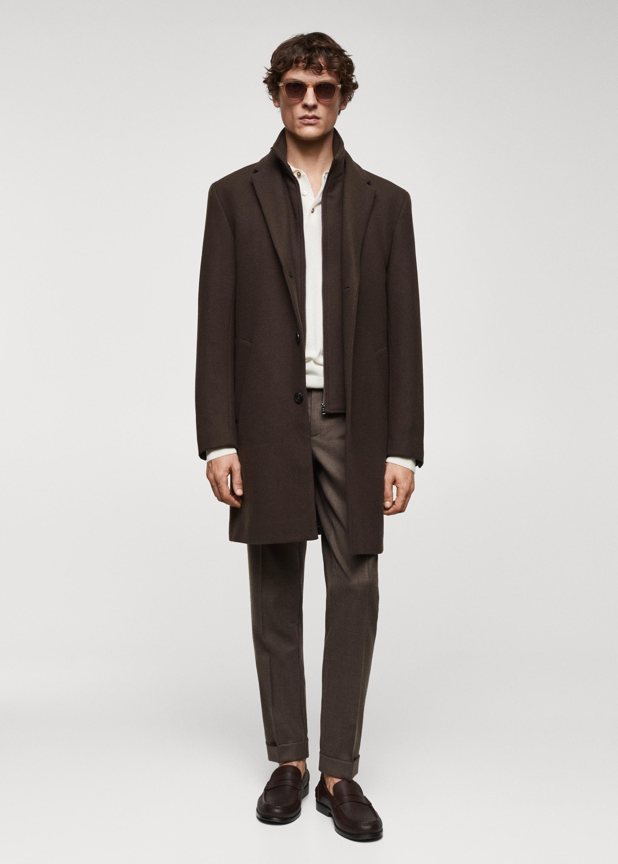 Wool coat with detachable collar - Men | MANGO USA Product Image