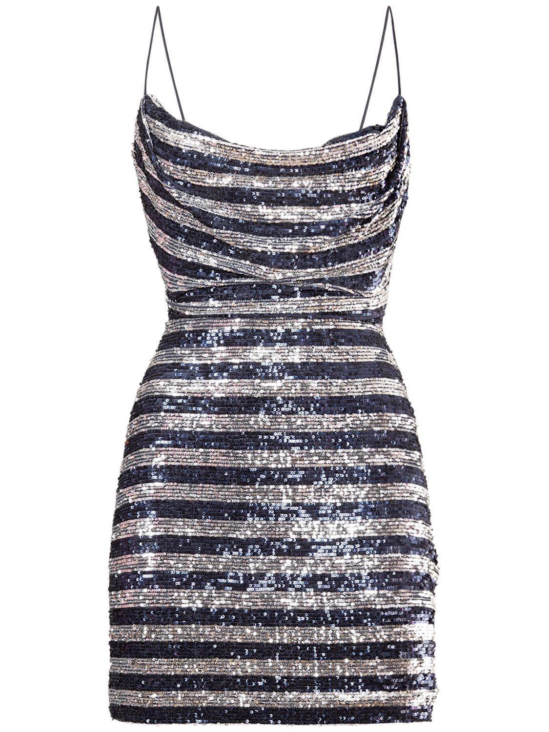 BALMAIN Sequin Striped Cowl-neck Mini Dress In Blue Product Image