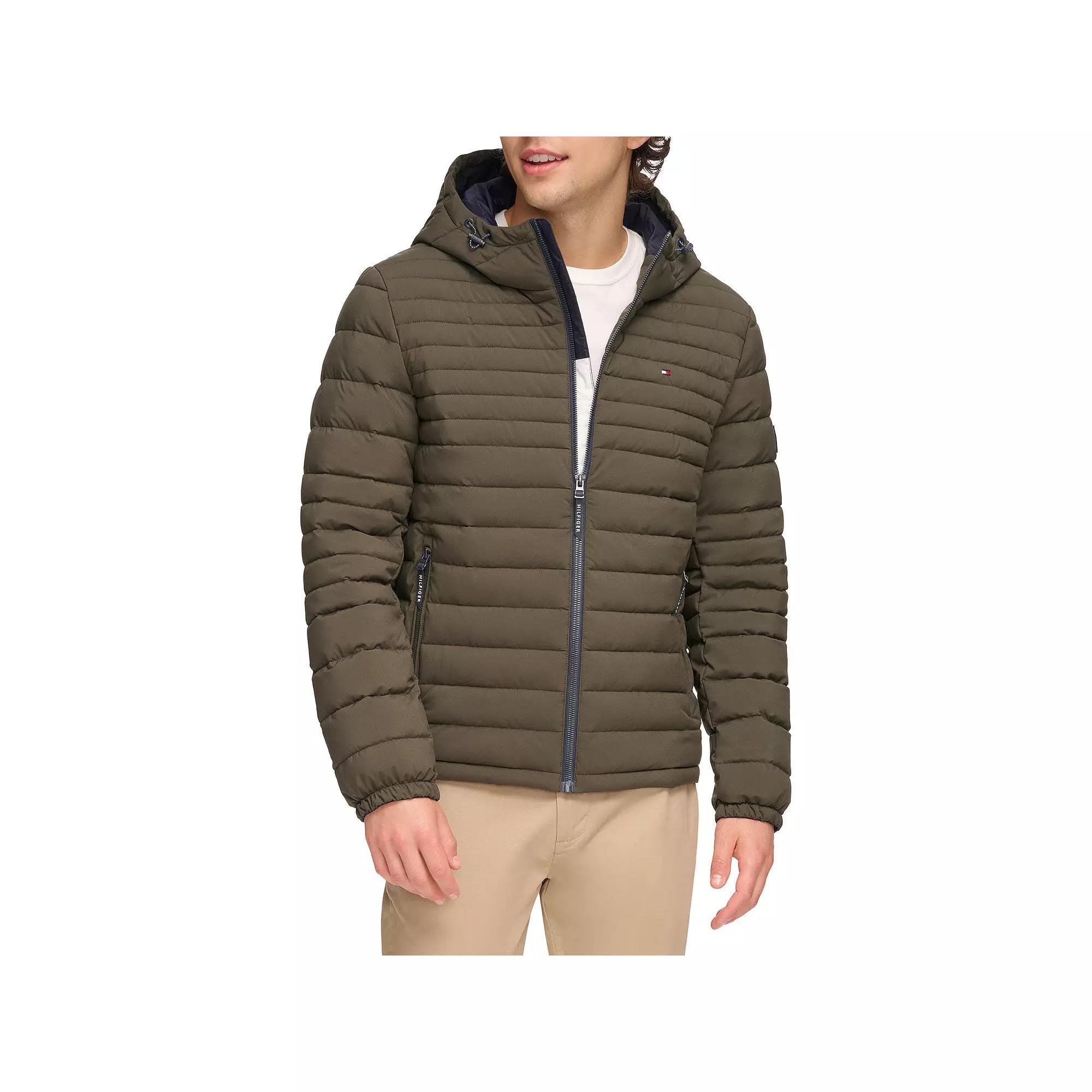 Men's Tommy Hilfiger Hooded Puffer Jacket, Size: XXL, Beige White Camoflauge Product Image