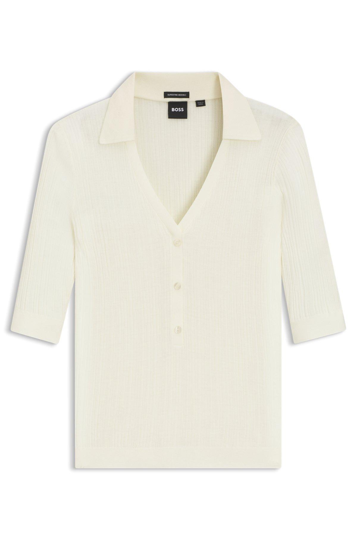 Virgin-wool sweater with collar and buttoned placket Product Image