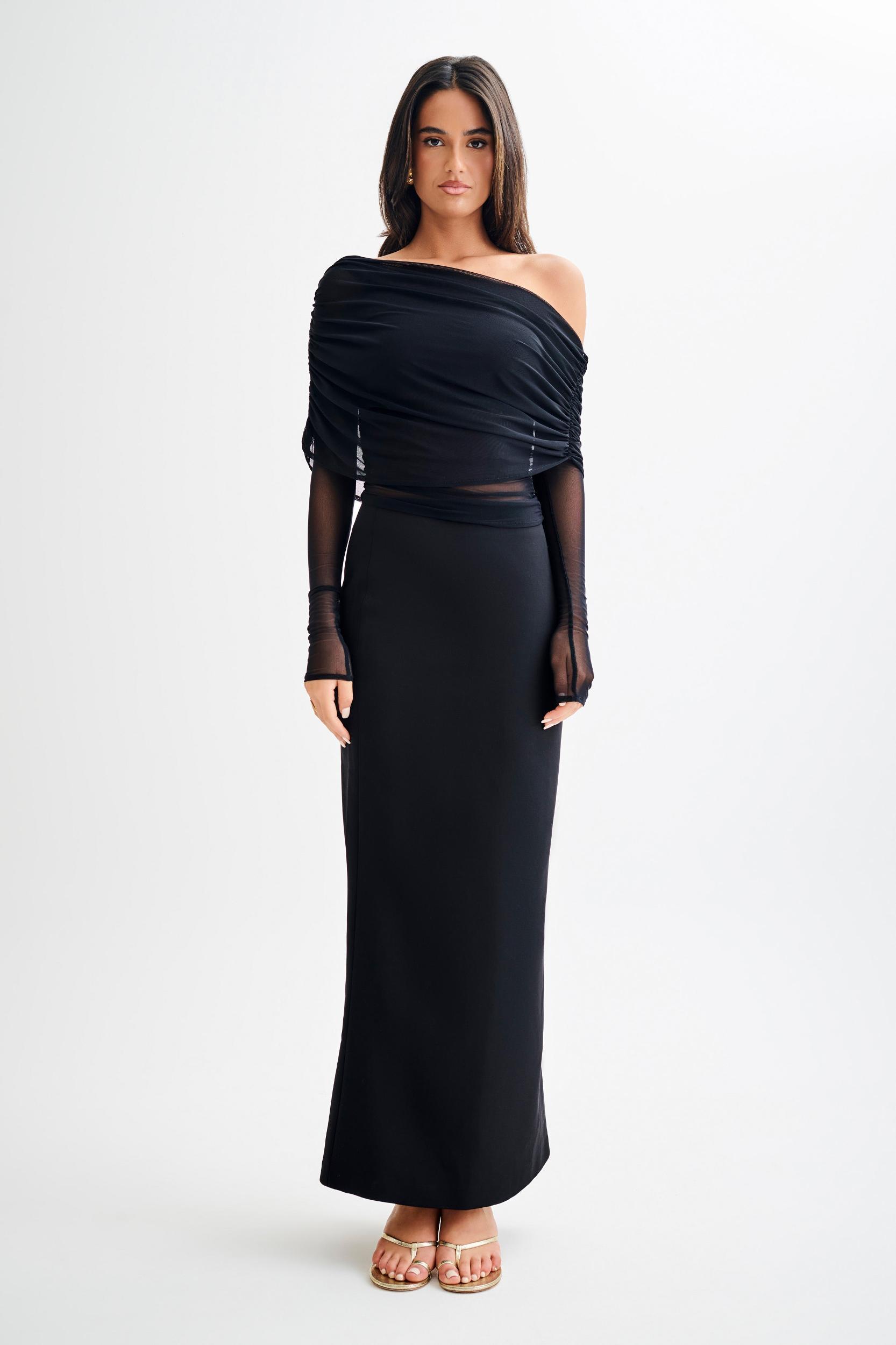 Everly Sheer Mesh Off Shoulder Top - Black Product Image