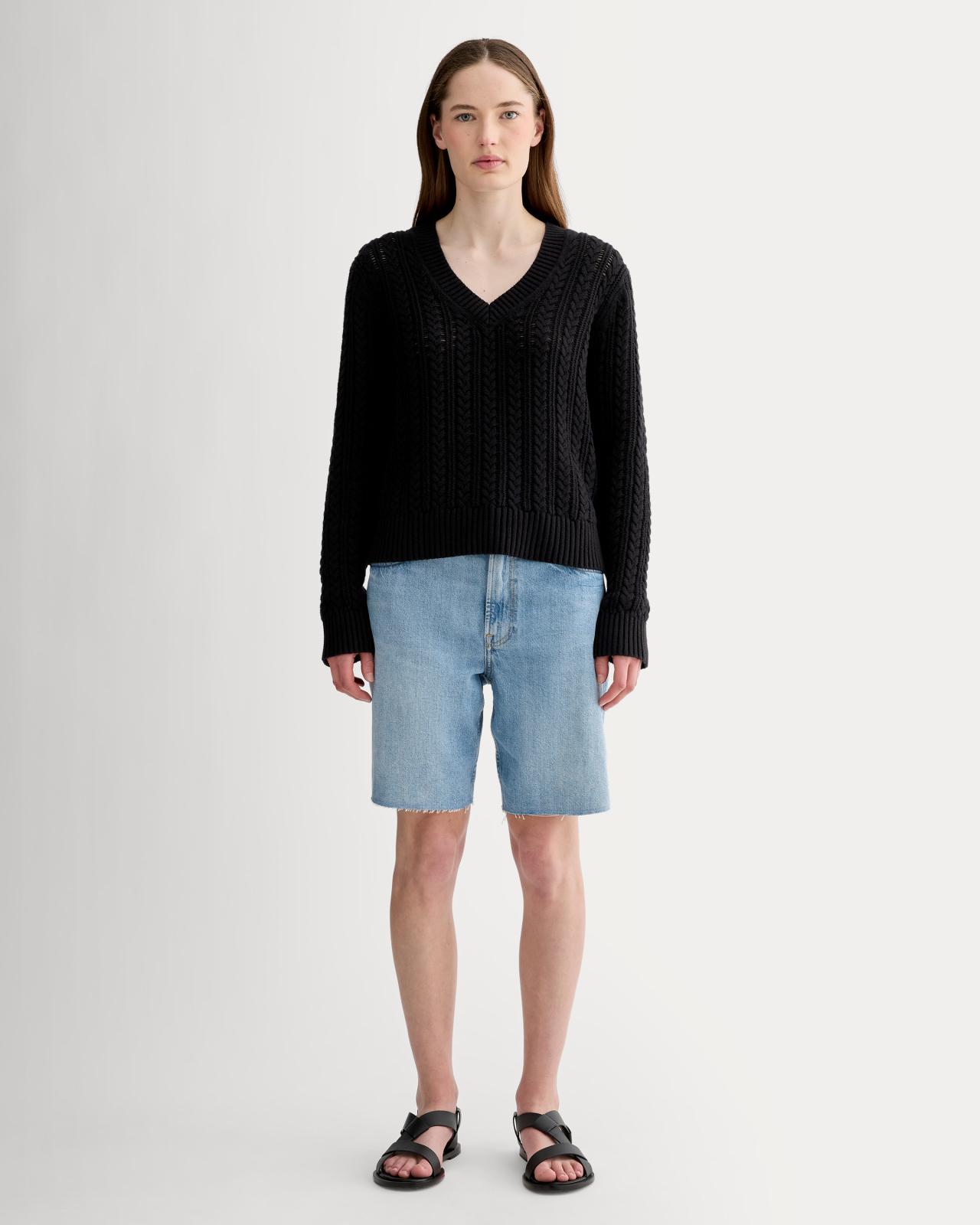 Womens Mesh Cable V-Neck in Everyday Cotton Sweater by Everlane Product Image