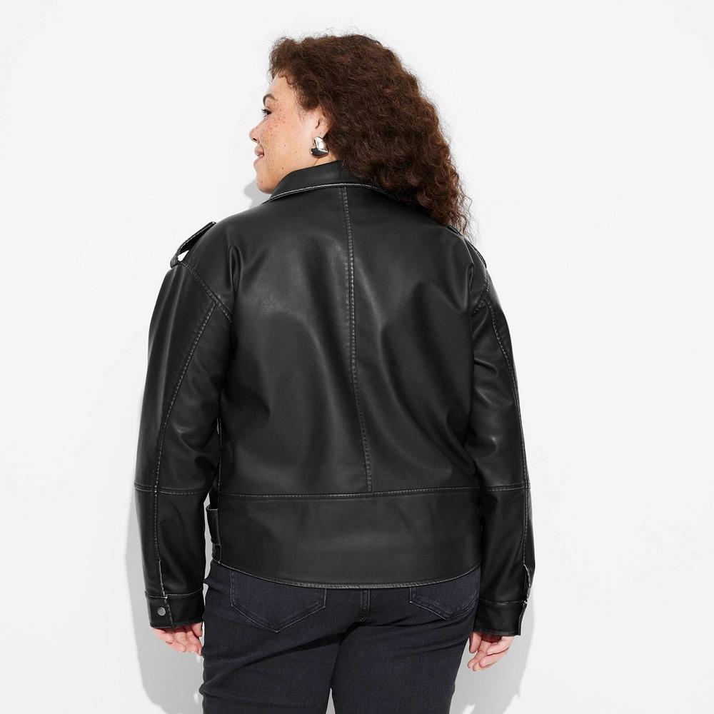 Women's Faux Leather Oversized Moto Jacket - Wild Fable™ Black XXL Product Image