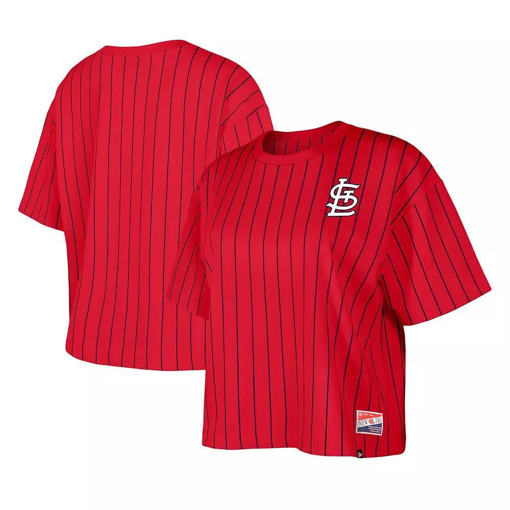 Women's New Era Red St. Louis Cardinals Boxy Pinstripe T-Shirt, Size: XL Product Image