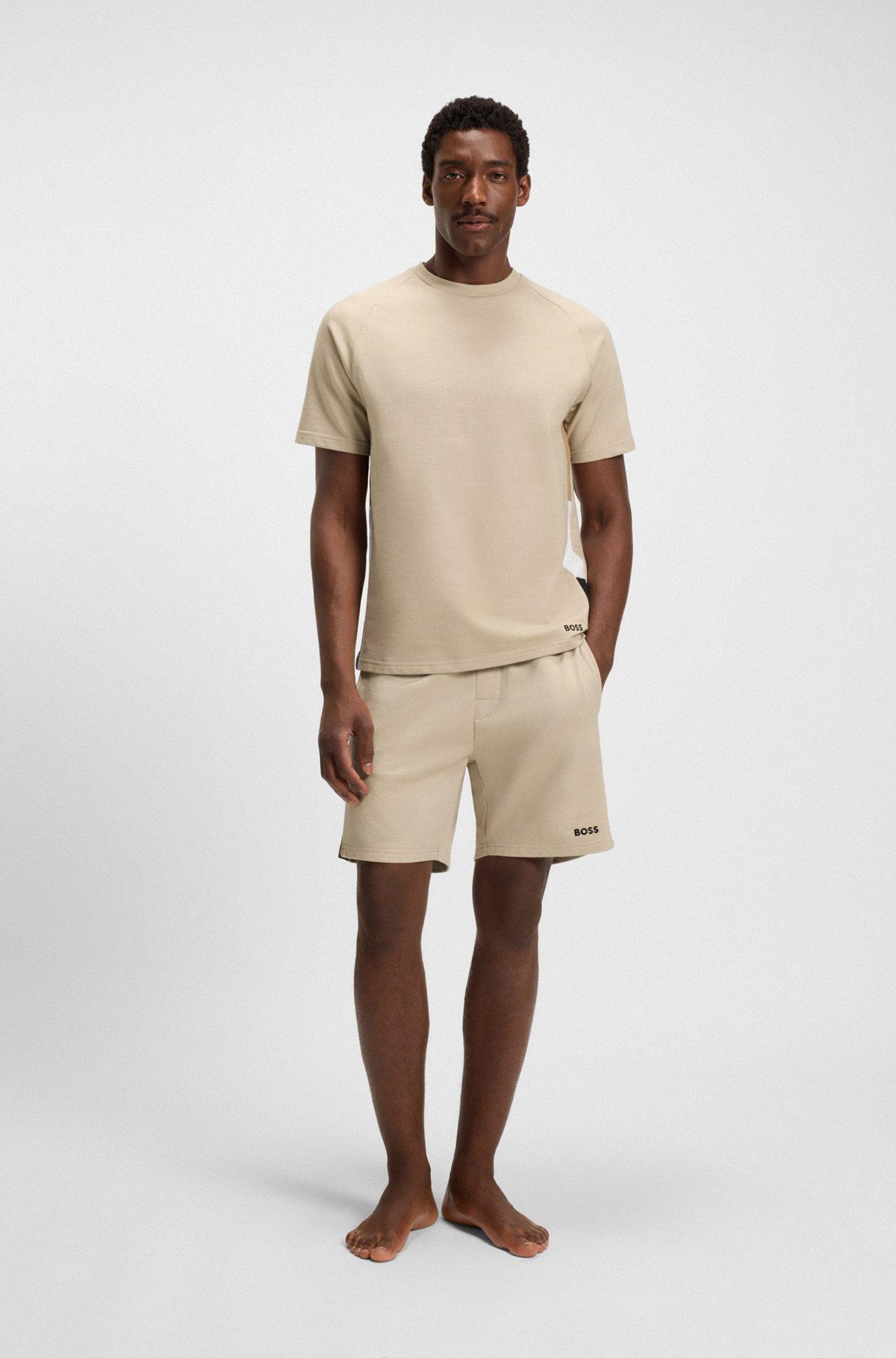 BOSS - Cotton-terry shorts with signature-stripe side panels - Light Beige Product Image