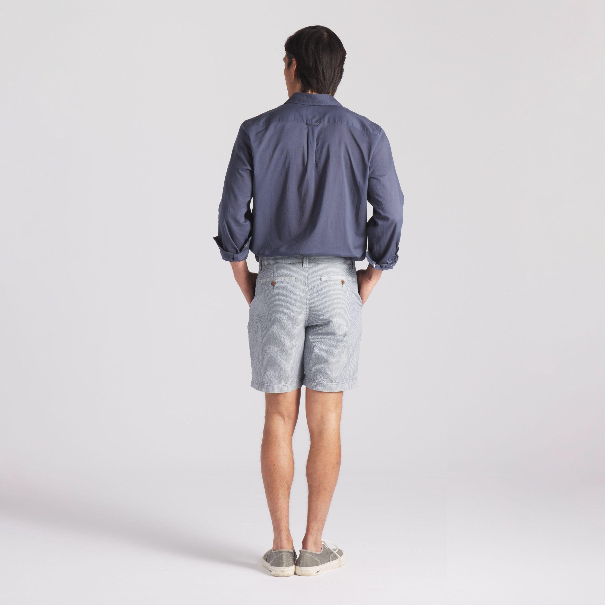Seersucker Drawcord Shorts - Navy Stripe * Product Image