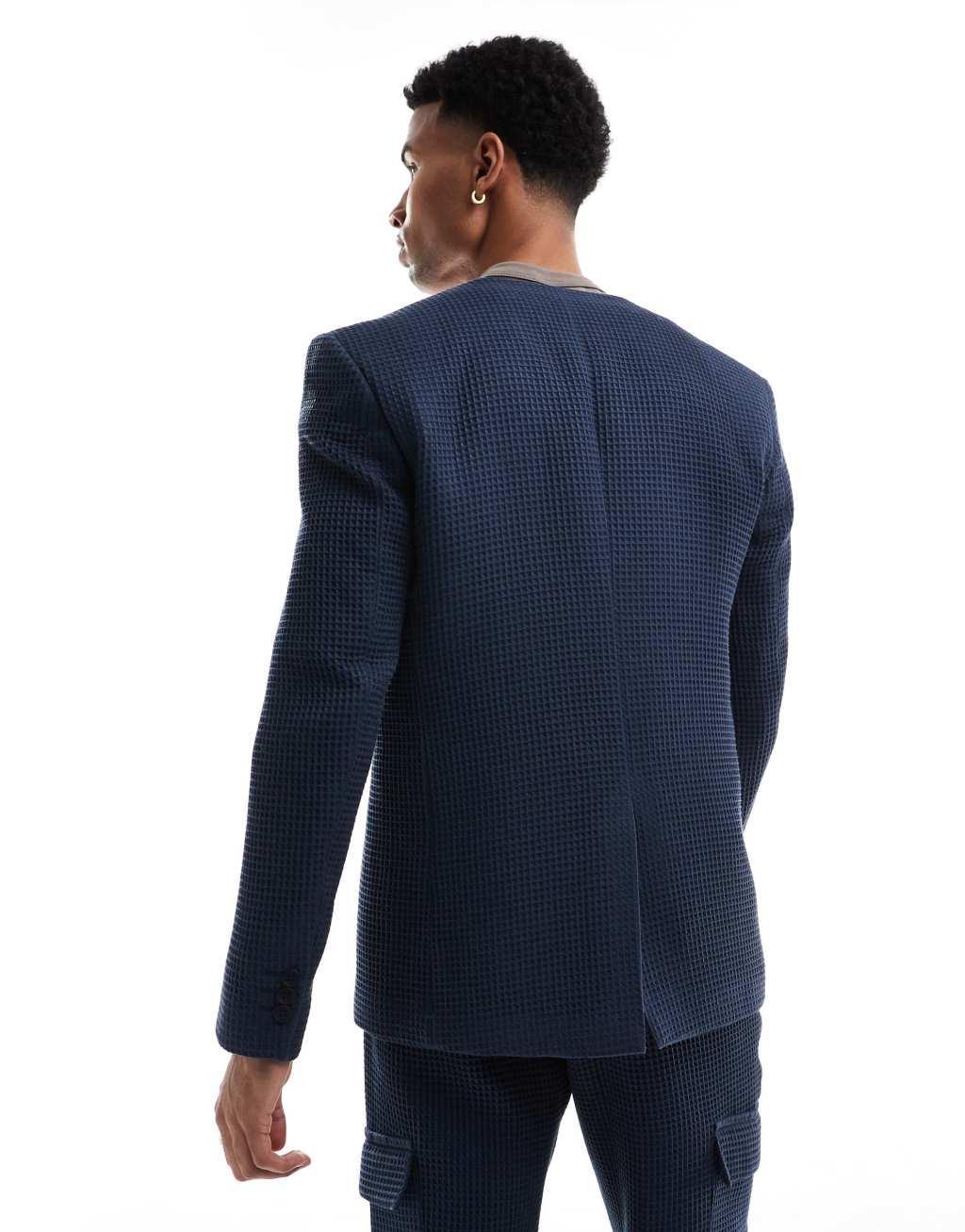 Viggo elanga waffle suit jacket in navy - part of a set Product Image