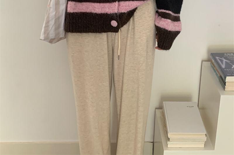 Round Neck Striped Cardigan Product Image