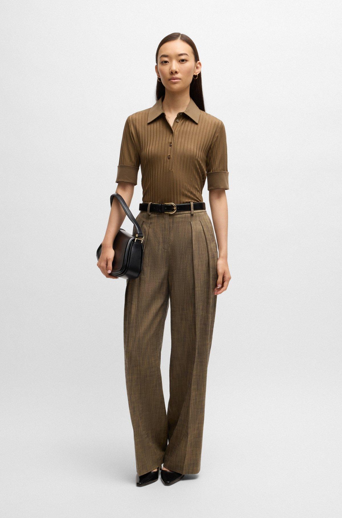 Ribbed polo-collar T-shirt with plain trims Product Image