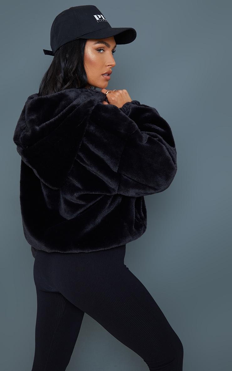 Black Faux Fur Balloon Sleeve Hooded Jacket Product Image