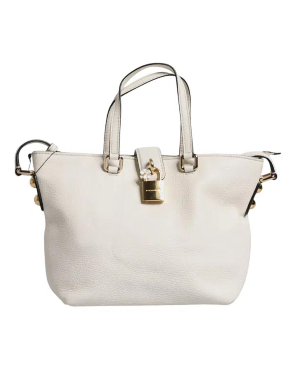 DOLCE & GABBANA White Leather Top Handle Tote Crossbody Bag Product Image