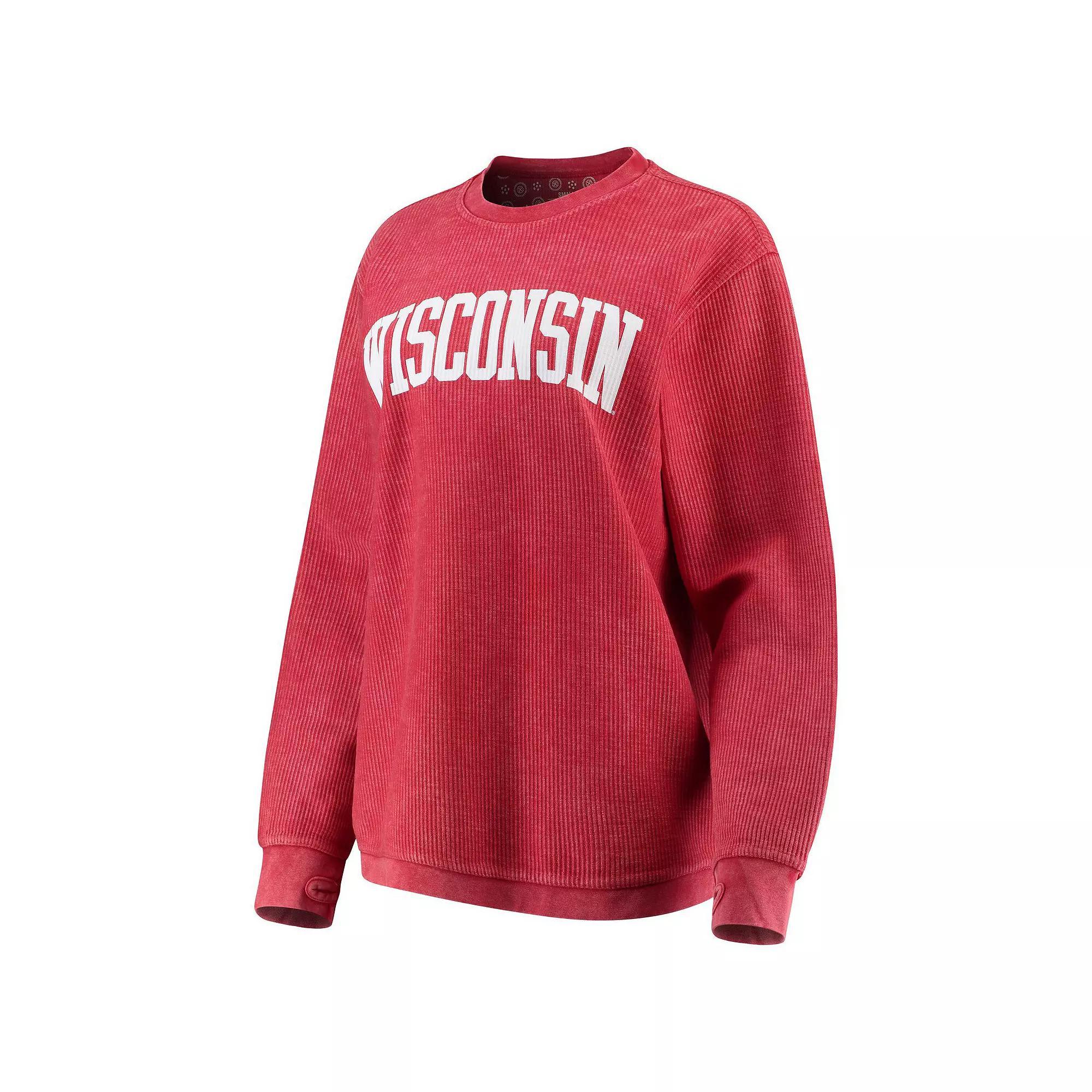 Women's Pressbox Red Wisconsin Badgers Comfy Cord Vintage Wash Basic Arch Pullover Sweatshirt,  Product Image