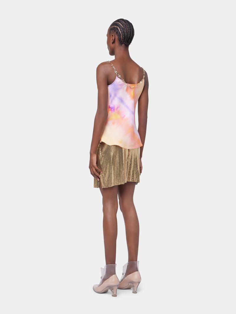 ORANGE TIE-DYE TOP IN PRINTED SATIN Product Image