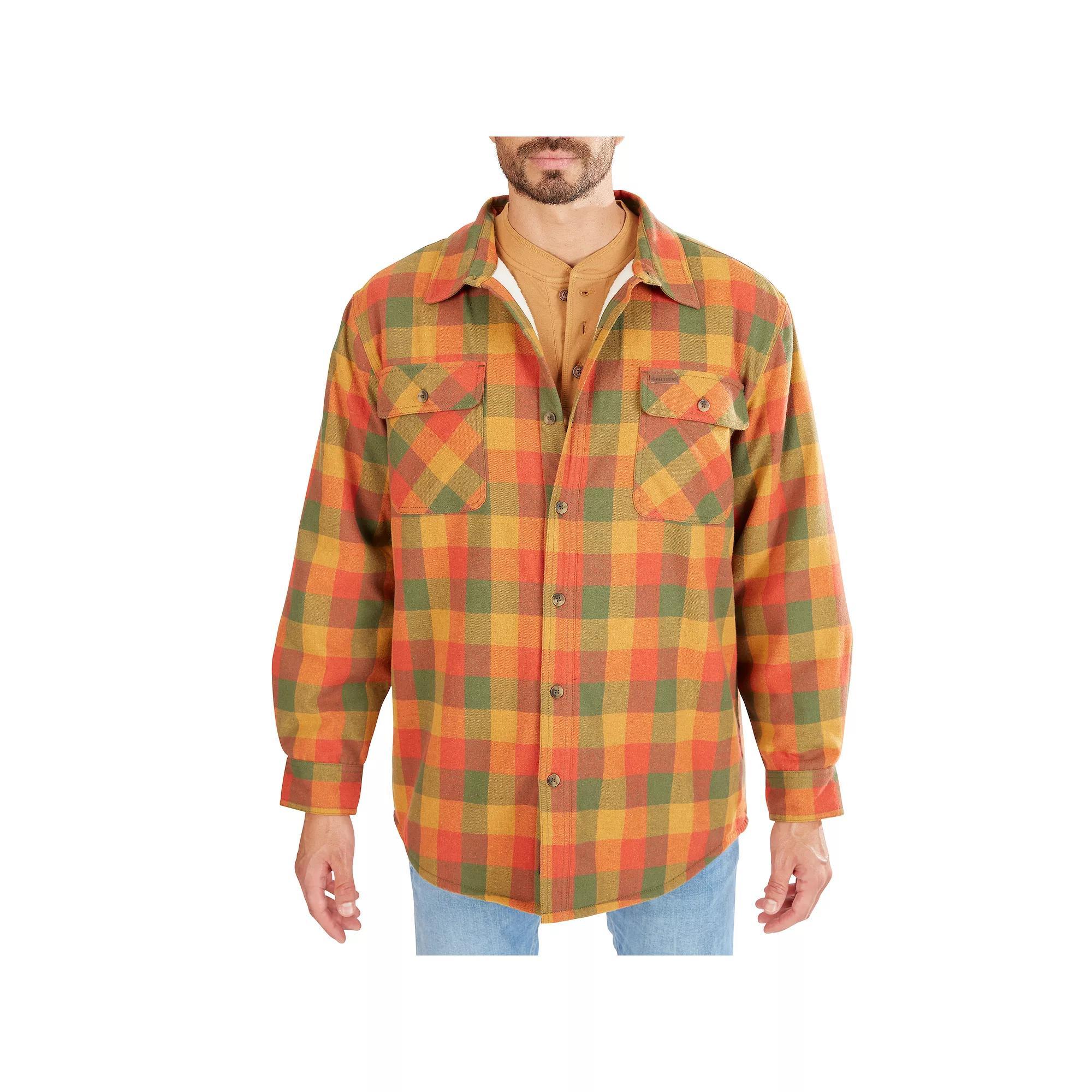 Men's Smith's Workwear Plaid Sherpa-Lined Cotton Flannel Shirt Jacket, Size: XL, Harvest 55 Product Image