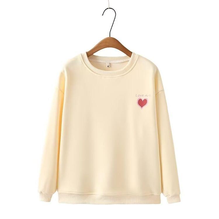 Plus Size Round Neck Heart Print Fleece-Lined Pullover Product Image