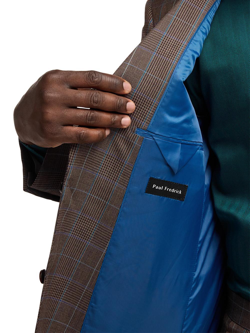 Wool Blend Plaid Single Breasted Notch Lapel Suit Jacket - Brown/blue Product Image