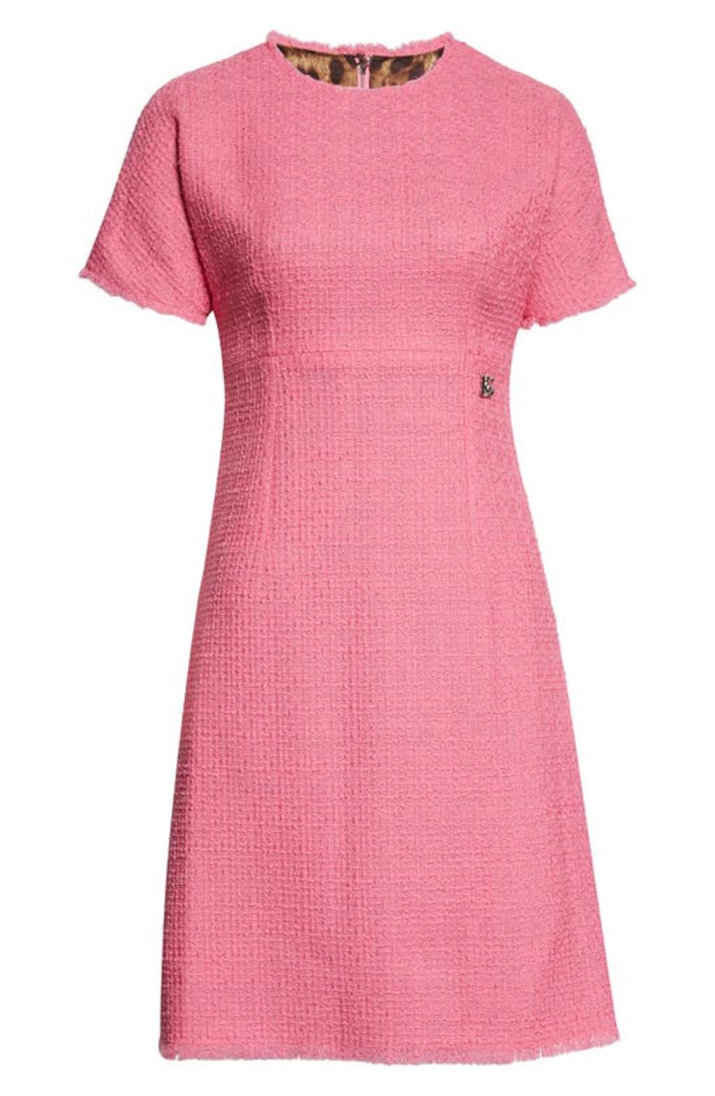 DOLCE & GABBANA Raschel Embellished Wool-blend Tweed Mini Dress In Rosa Product Image