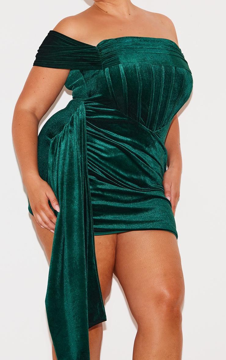 Plus Emerald Green Velour Corset Dress Product Image