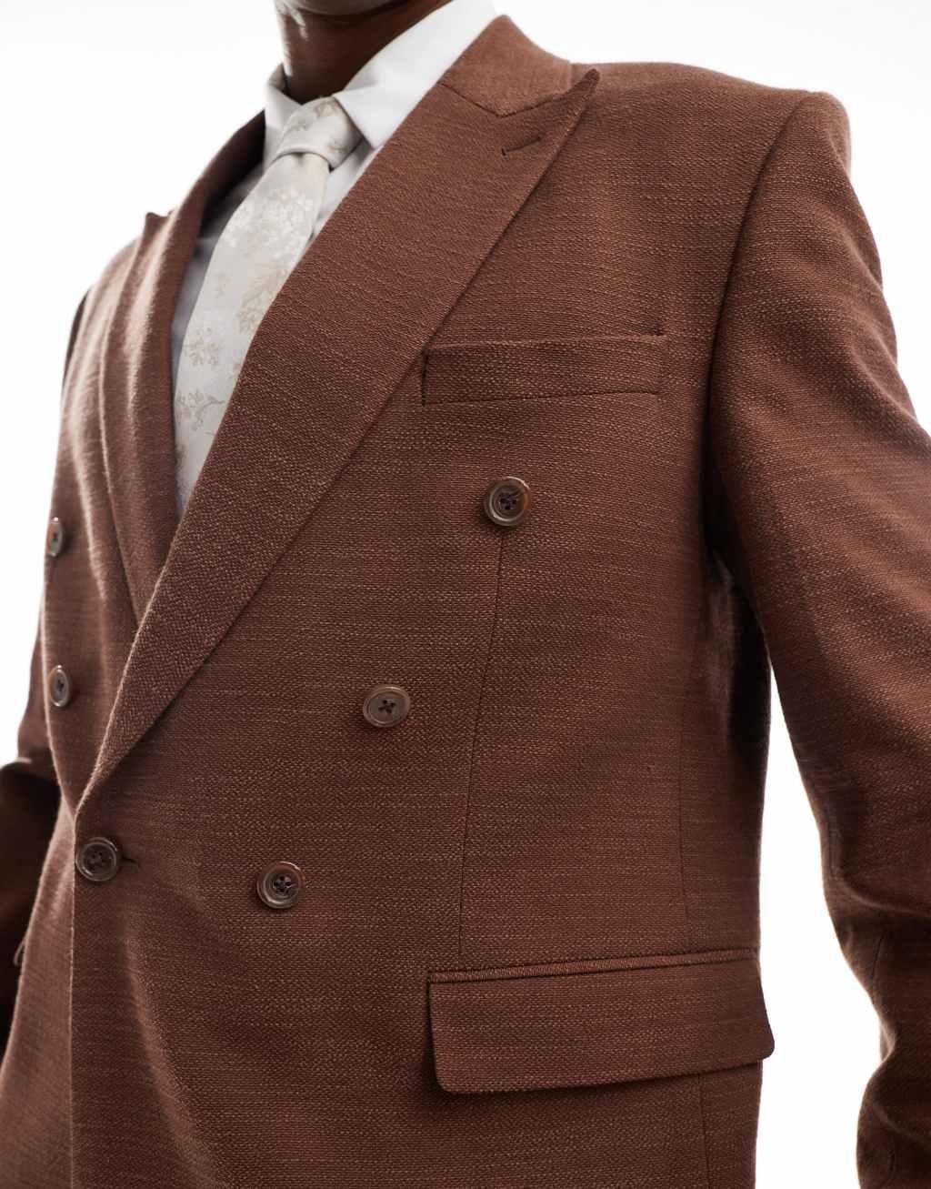 Viggo lisandro double breasted suit jacket in dark brown - part of a set Product Image