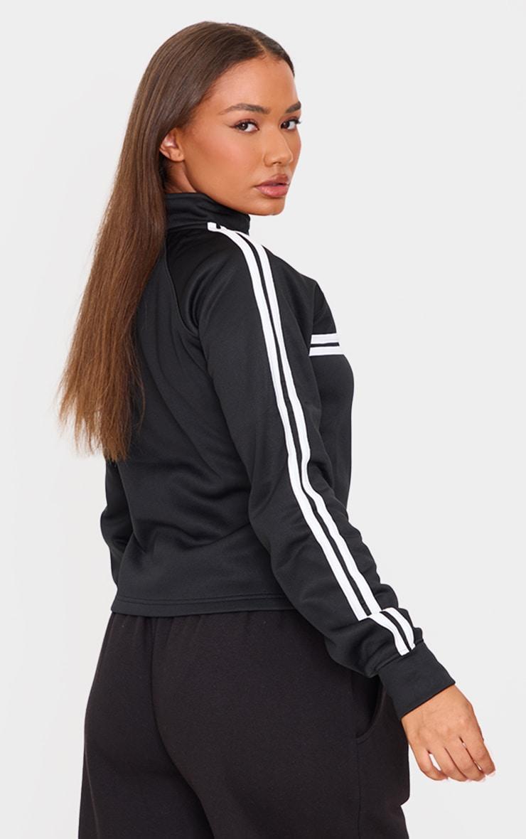 Petite Black Stripe Detail Zip Up Track Jacket Product Image