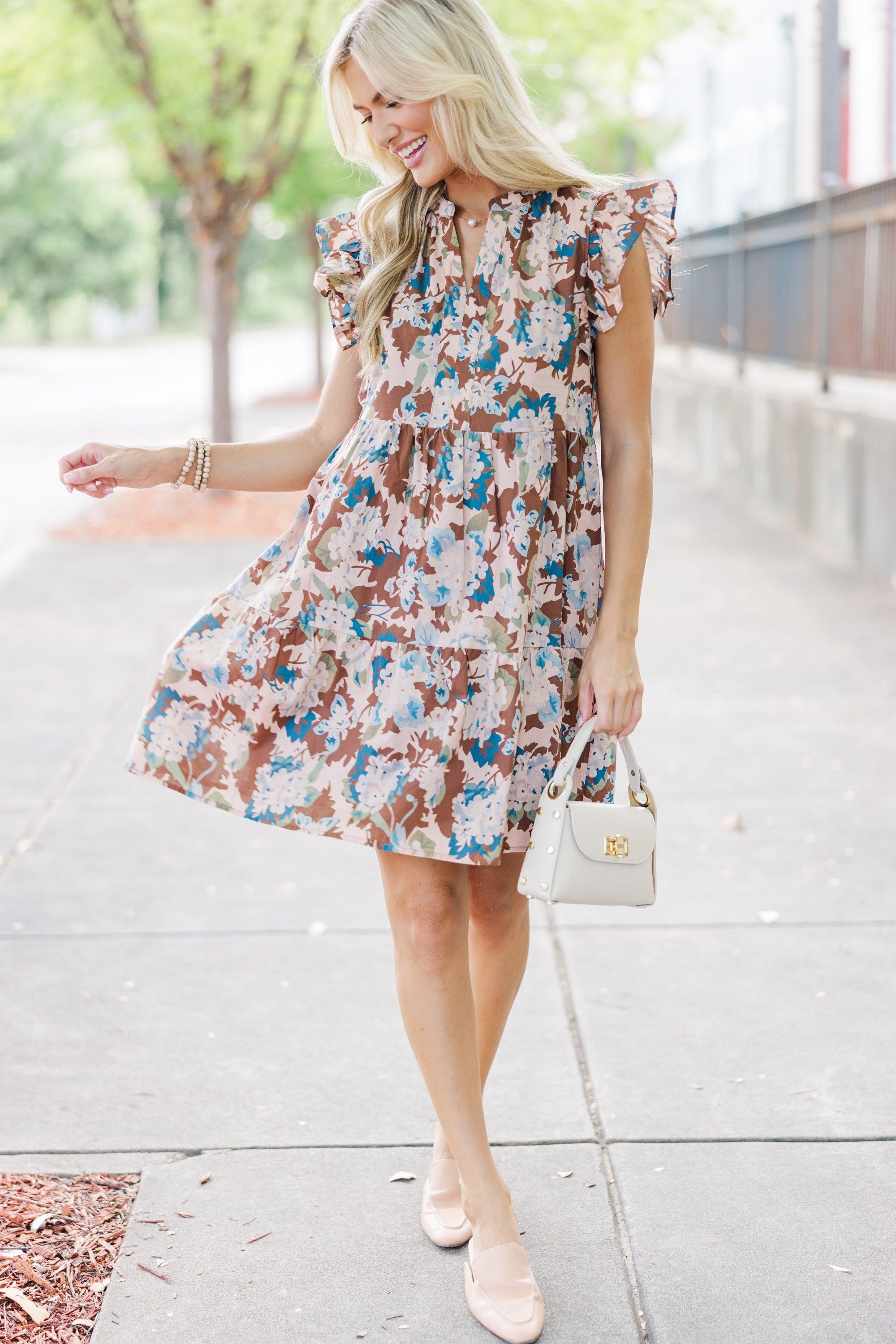 At This Time Brown Floral Dress Female Product Image