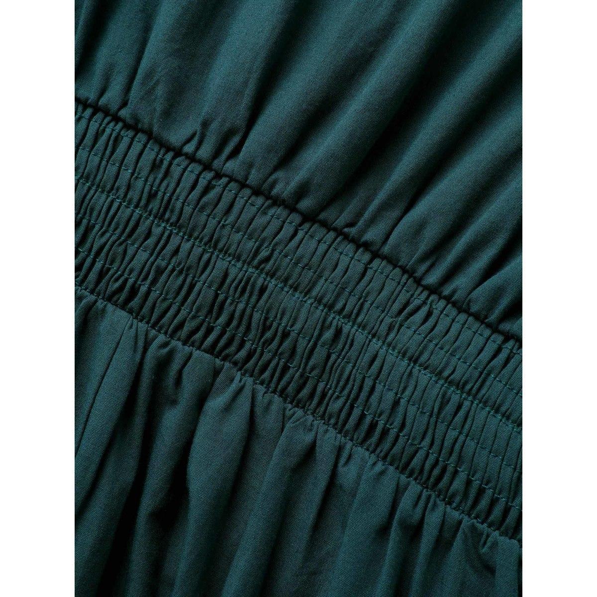 Plus Size Square Neck Ruffle Sleeve Shirred Dress ArmyGreen Women Elegant Shirred Square Neck Short sleeve Curvy BloomChic 28/5X Product Image