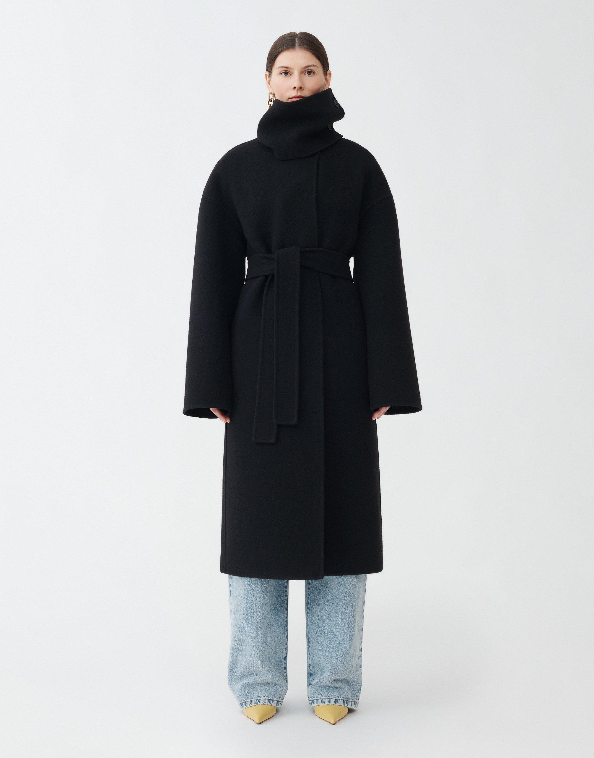 FABIANA FILIPPI Boiled Wool Long Topcoat With Maxi Collar In Black Product Image