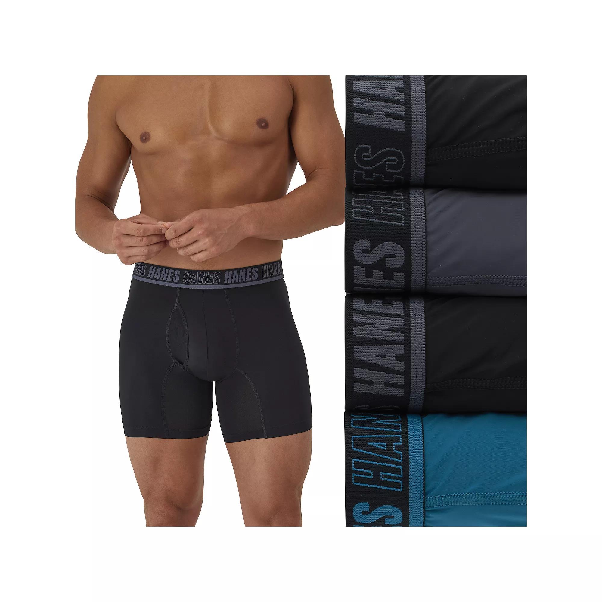 Men's Hanes® 4 Pack Moves Ultimate X Temp Anti Chafe Assorted Boxer Brief Underwear,  Product Image