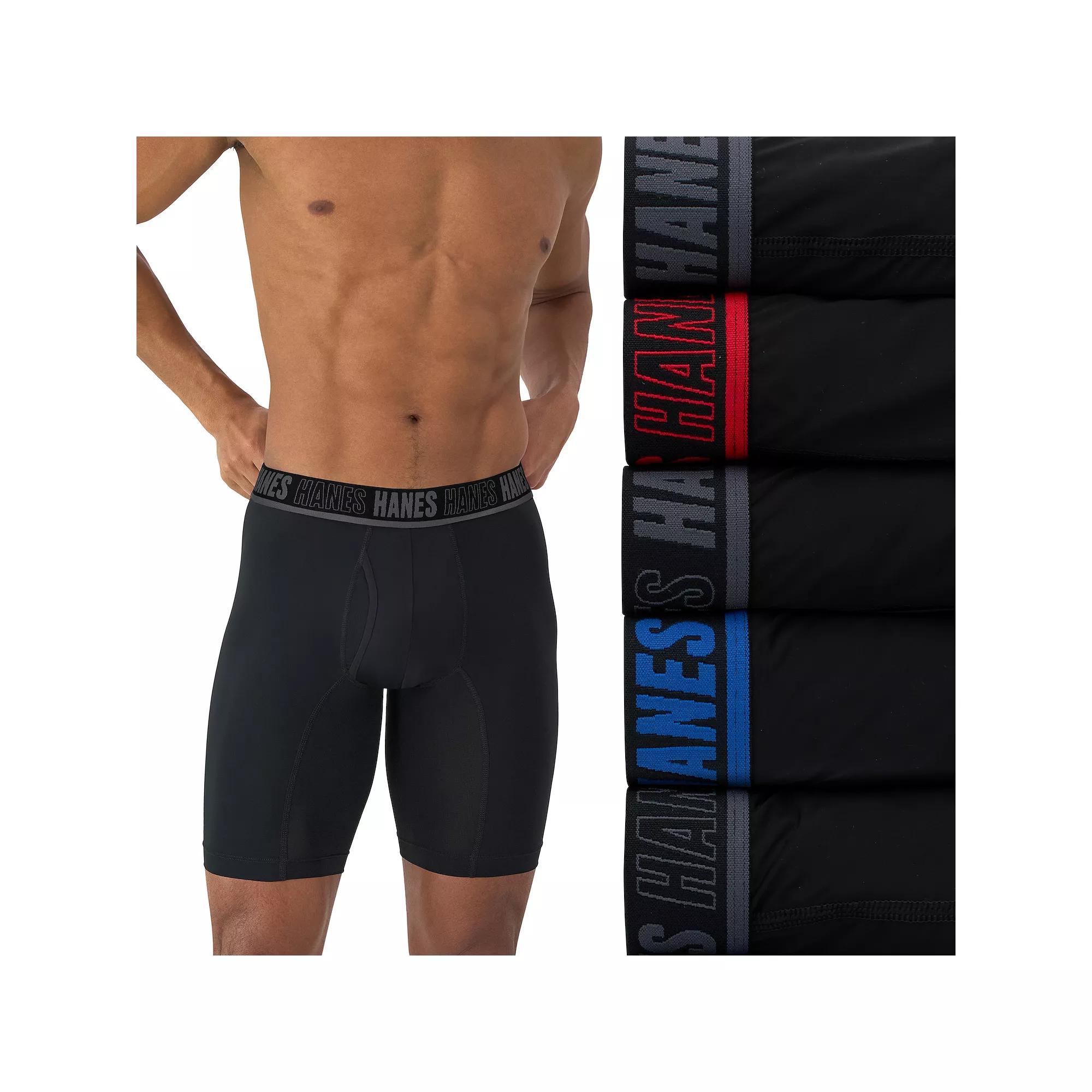 Men's Hanes Moves Ultimate 4+1 Bonus Pack Anti-Chafe 8" Long Leg Boxer Briefs with X-Temp,  Product Image