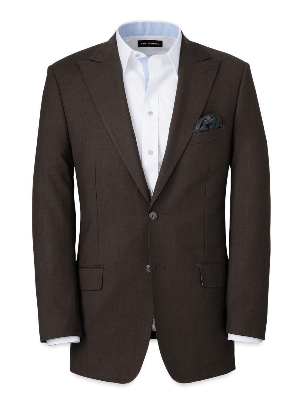 Wool Stretch Bengaline Peak Lapel Suit Jacket - Dark Brown Product Image