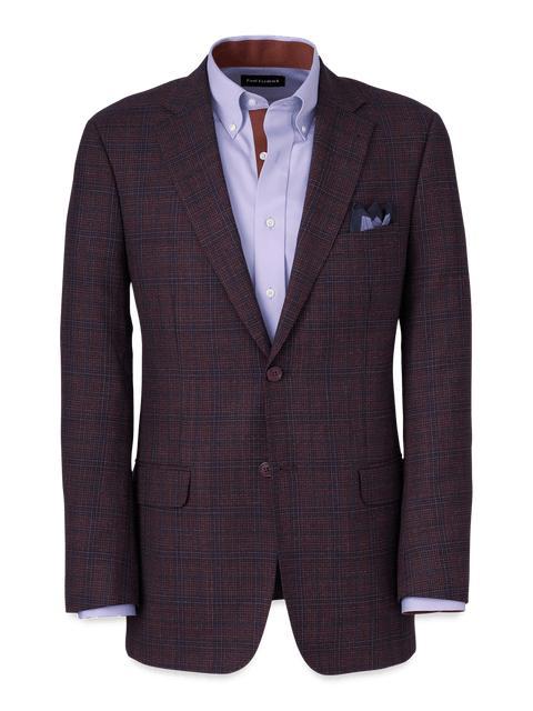 Wool Plaid Single Breasted Notch Lapel Suit Jacket - Wine Product Image