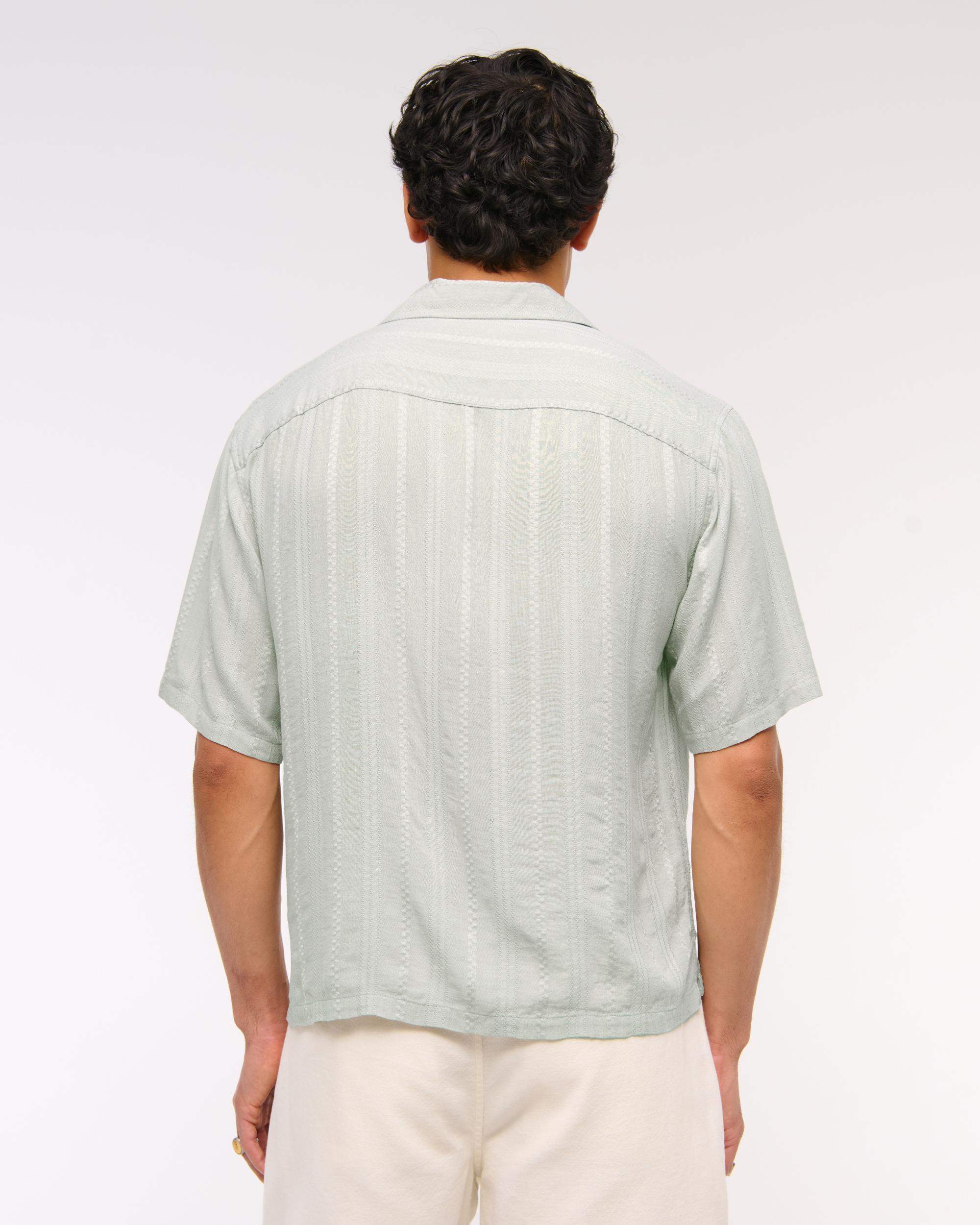 Camp Collar Cropped Button-Up Shirt Product Image