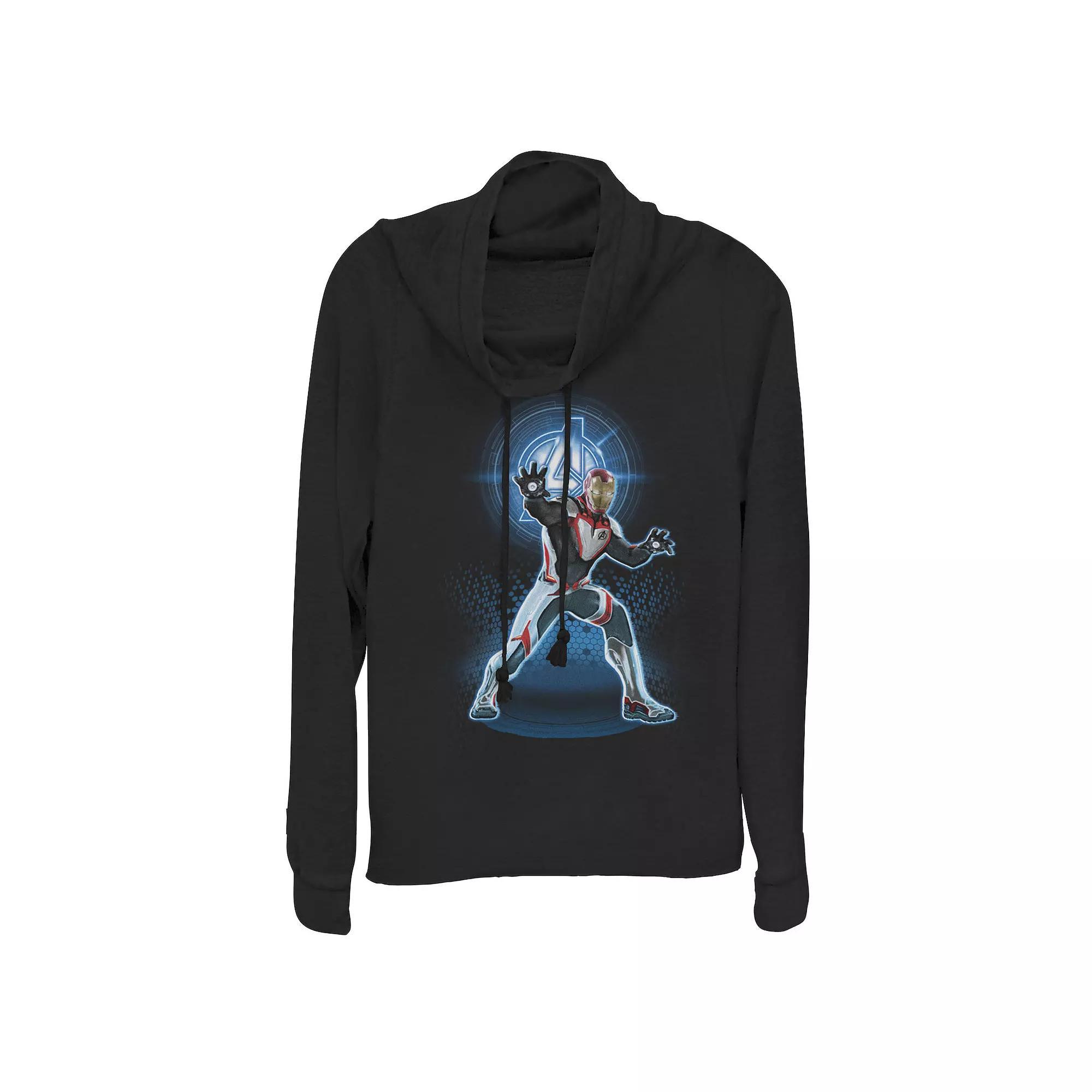 Juniors' Marvel Avengers: Endgame Logo Iron Man Quantum Suit Portrait Cowlneck Graphic Lightweight Long Sleeve, Girl's,  Product Image