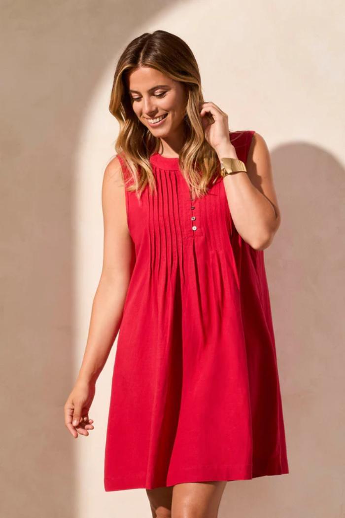 Linen Blend Pleated Sleeveless Dress Product Image