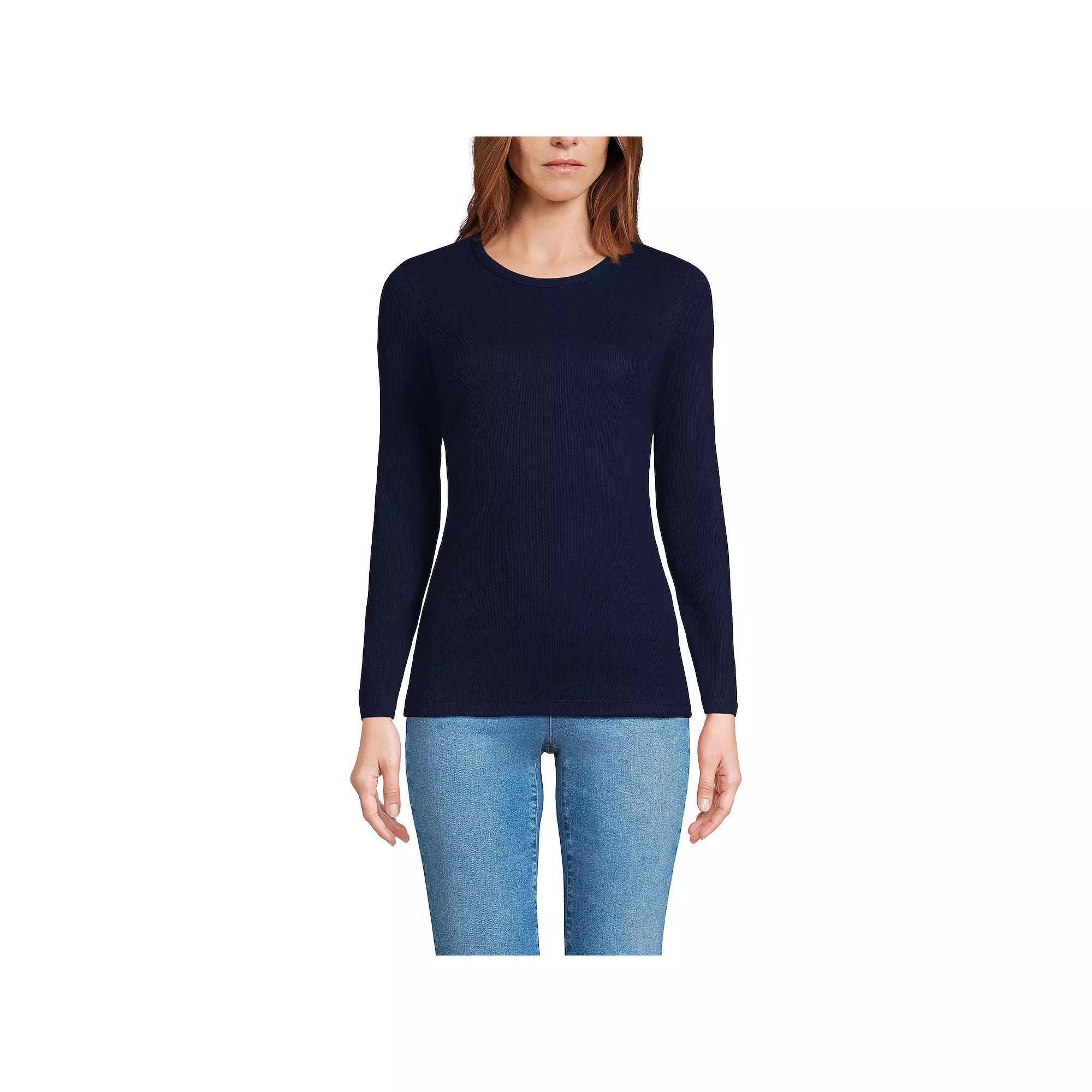 Women's Lands' End Micro Rib Tee, Size: Large, Deep  Blue Product Image