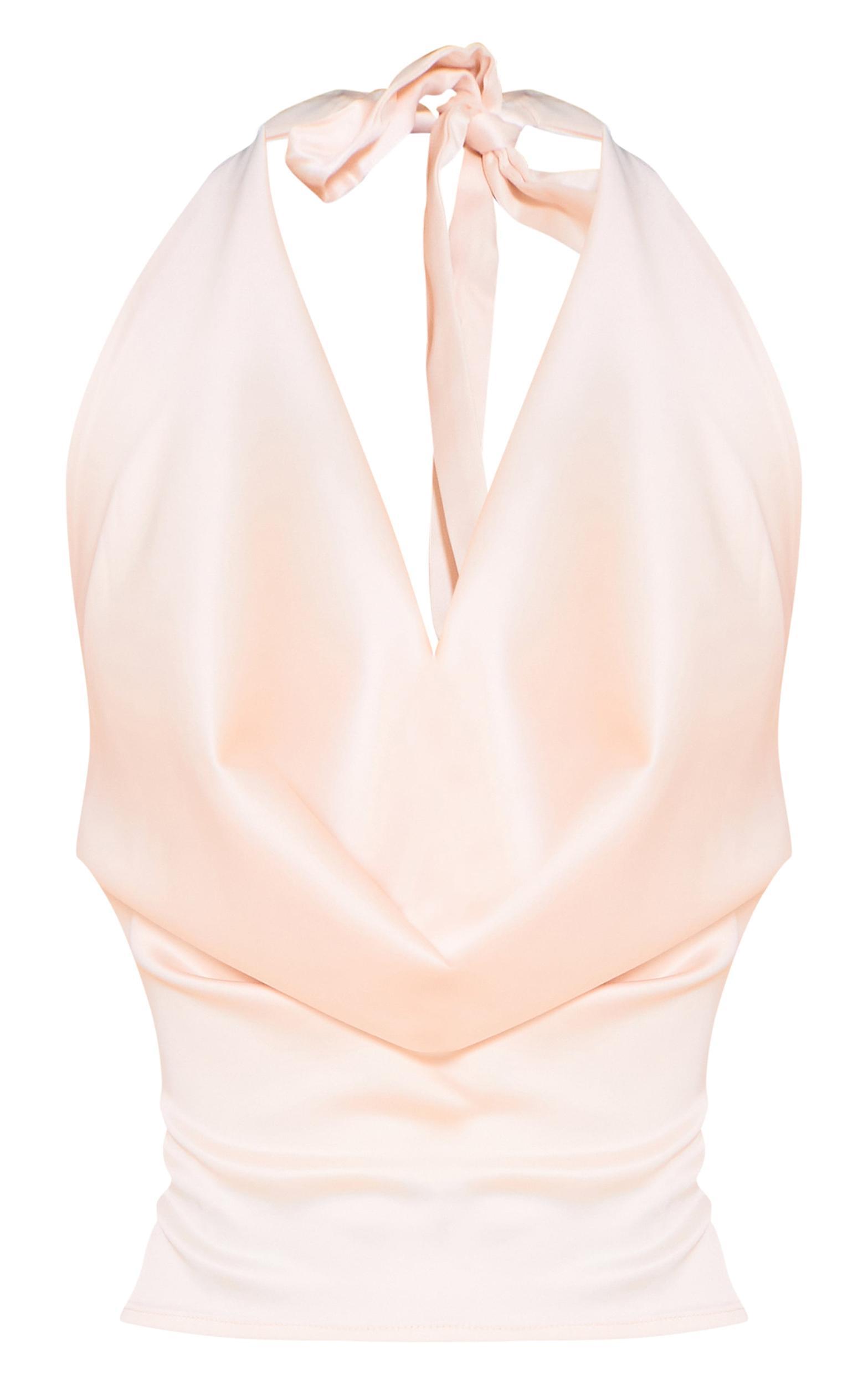 Champagne Satin Cowl Front Long Top Product Image