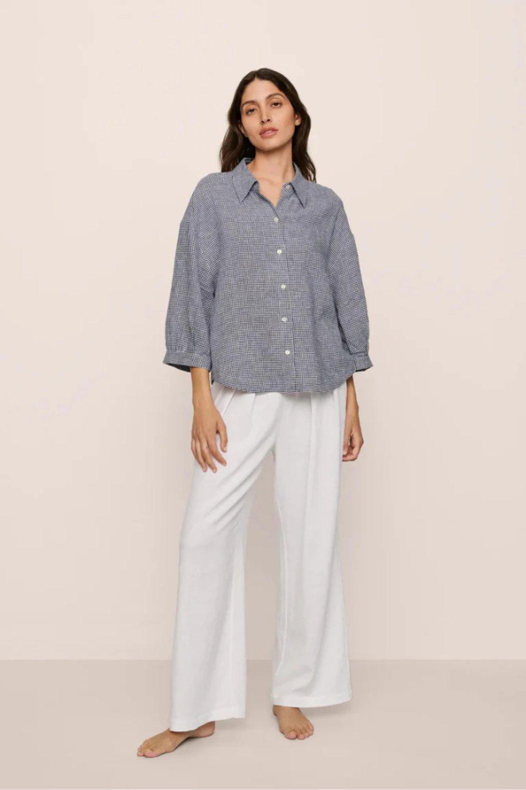 LINEN BLEND RELAXED SLEEVE TOP Product Image