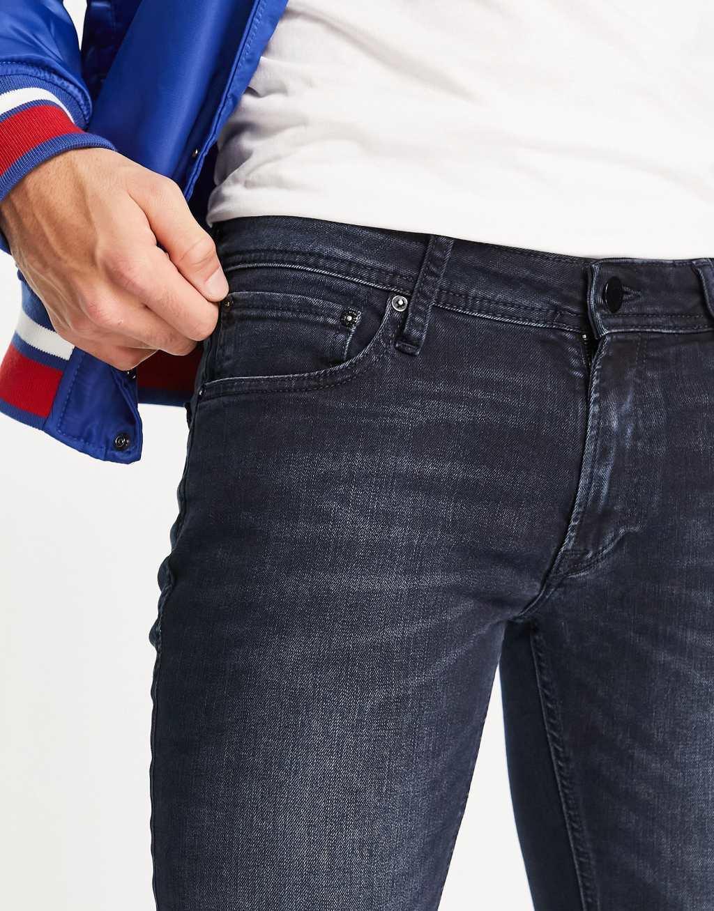 Jack & Jones Intelligence Liam skinny fit stretch jeans in blue black Product Image