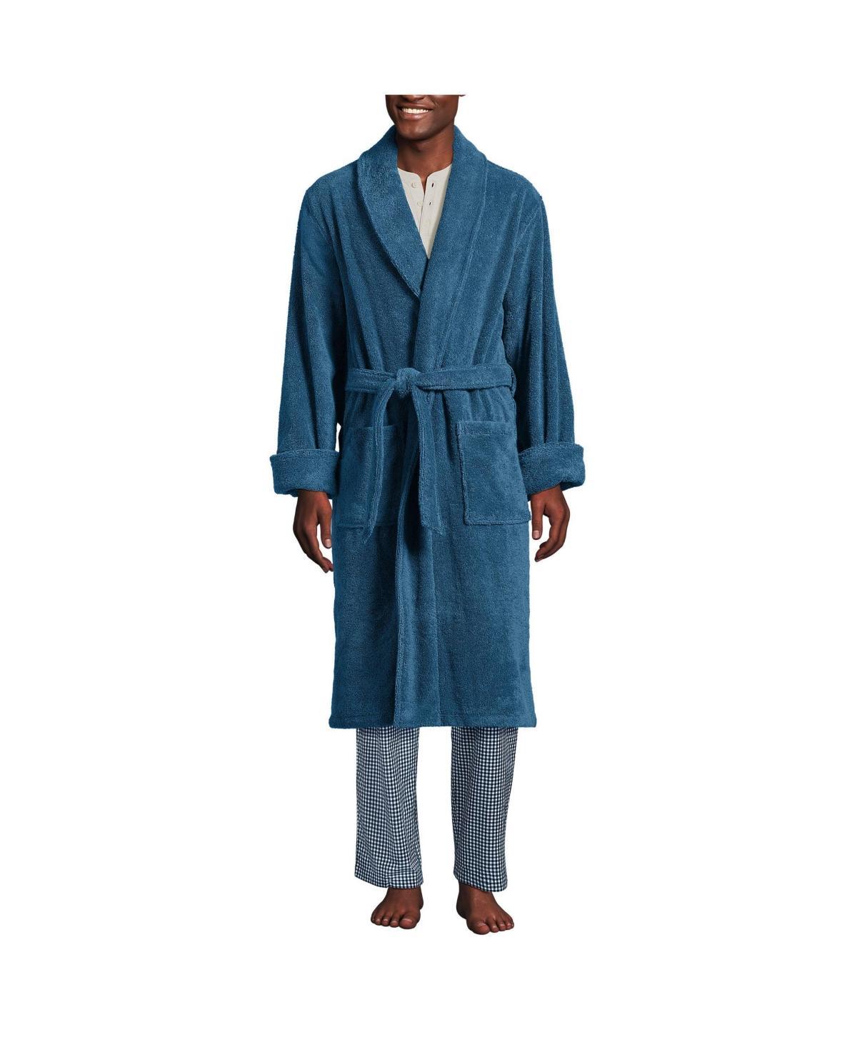 Men's Lands' End Calf-Length Turkish Terry Robe, Size: Small, Grey Product Image