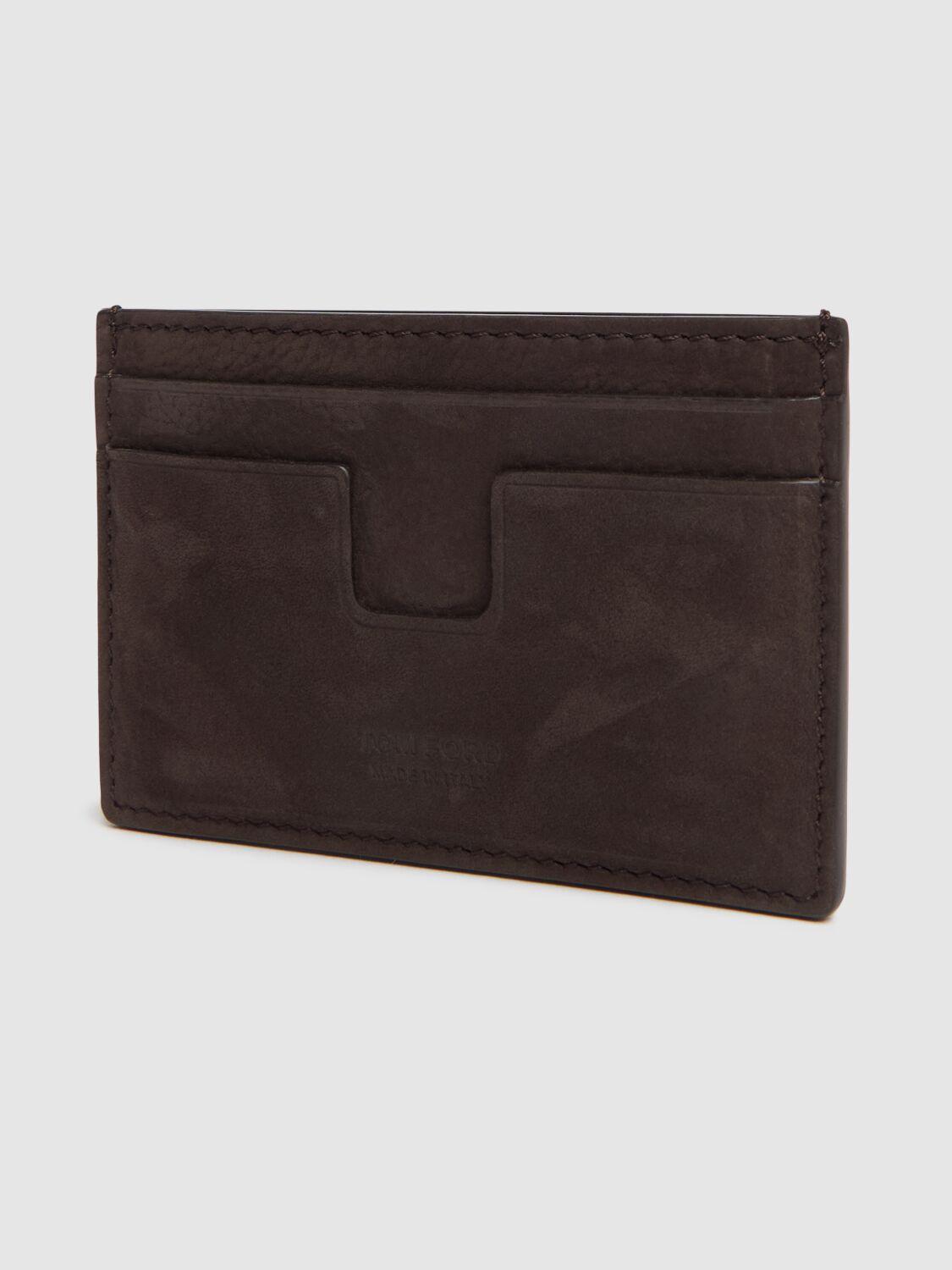 TOM FORD T-line Nubuck Cardholder In Deep Umber Product Image