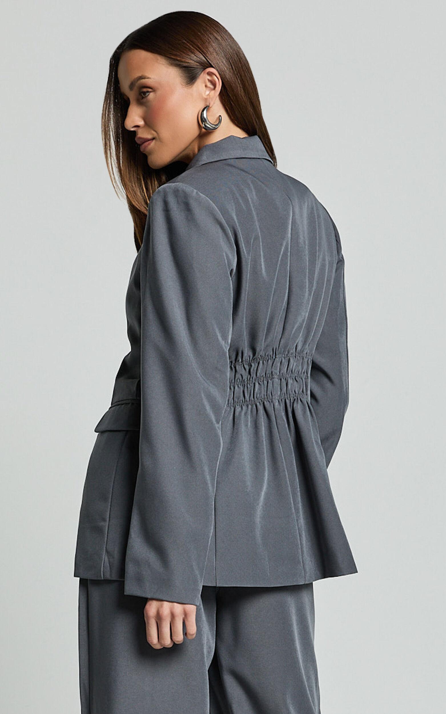 Daffy Blazer - Cinched Waist Blazer in Grey Product Image