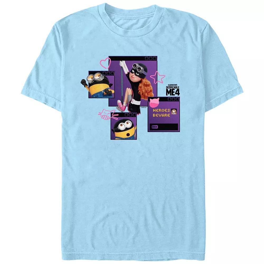 Men's Despicable Me 4 Heroes Beware Tabs Graphic Tee, Size: Small, Light Blue Product Image