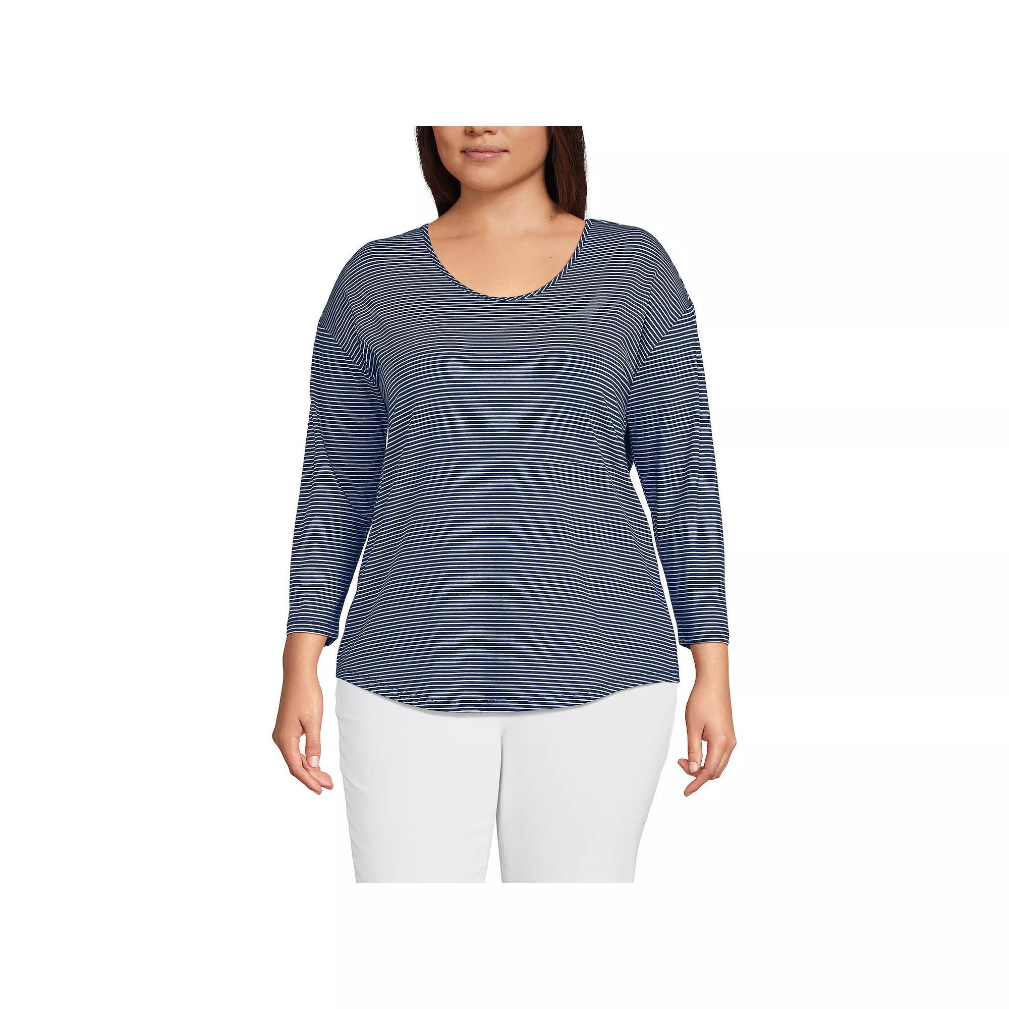 Plus Size Lands' End 3/4 Sleeve Lightweight Jersey Tunic, Women's, Size: 2XL, Pink Rouge Product Image