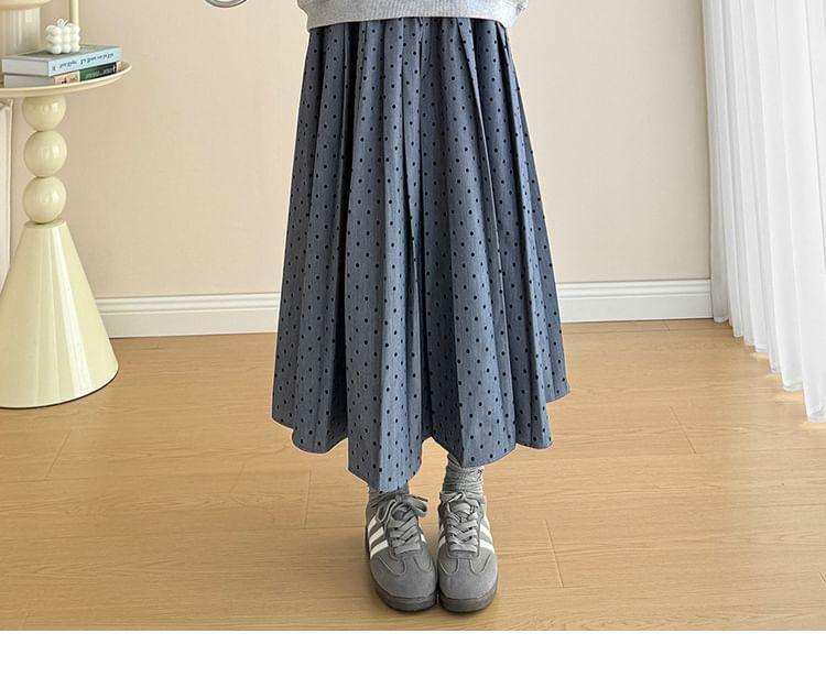 Maternity Round Neck Bow Sequin Pullover / High Waist Dotted Pleated Midi A-Line Skirt Product Image