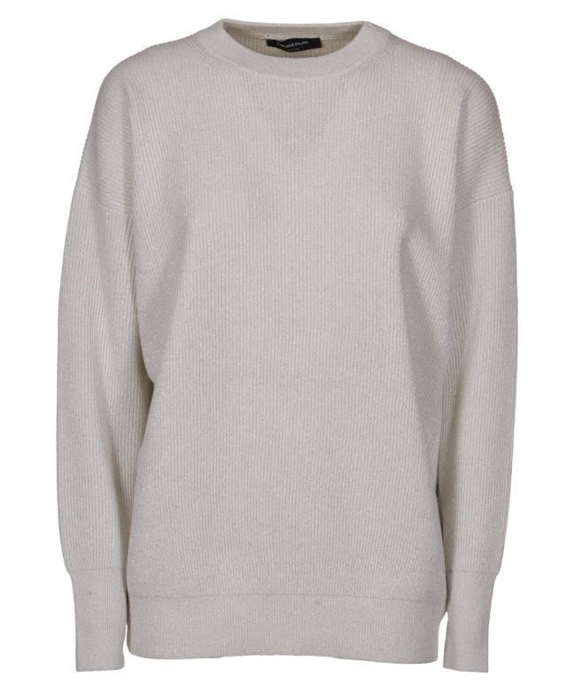 FABIANA FILIPPI Lurex Platinum English Rib Crewneck Jumper In Beige Product Image