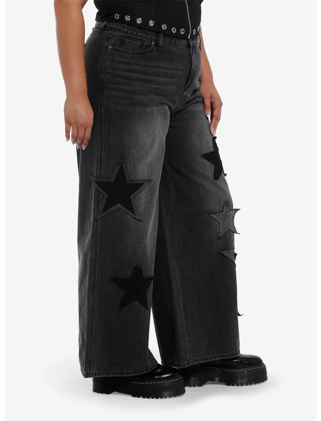 Black Wash Star Patch Wide Leg Jeans Plus Size Product Image